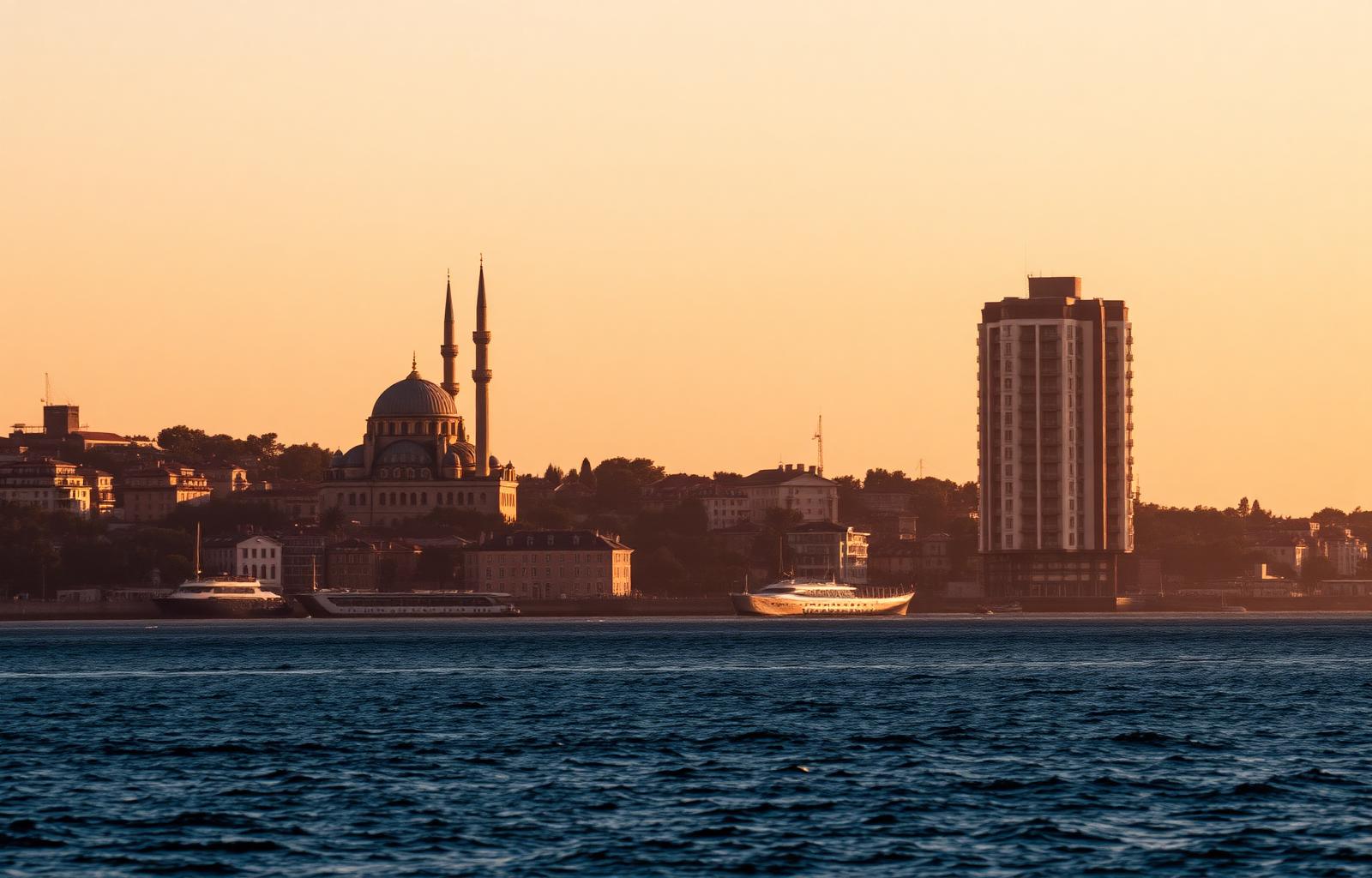 Bosporus in Istanbul bei Sonnenuntergang — Symbol für die neue türkische Steuerheimat für Deutsche
